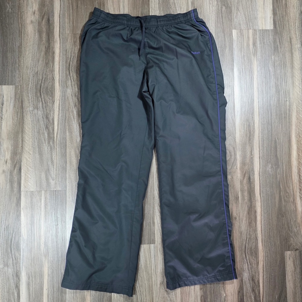 Reebok Mens Small TrackPants Gray Purple Side Stripe Mesh Lined Athletic Joggers